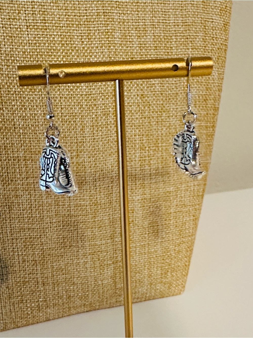 Fashion Jewelry Silver Western Boot Charm Drop Earrings
